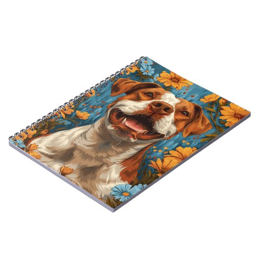 かわいい茶色と白の犬と花 ノートブック (左側)