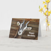 かわいい茶色と白ヤギの写真誕生日 カード (黄色い花)