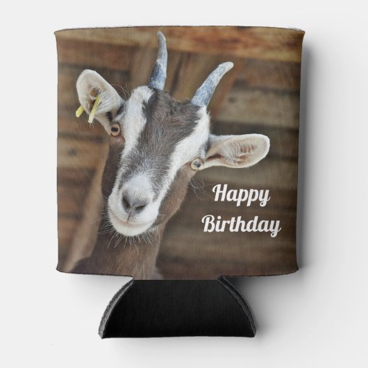 かわいい茶色と白ヤギの写真誕生日 缶クーラー (正面)
