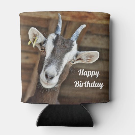 かわいい茶色と白ヤギの写真誕生日 缶クーラー (裏面)