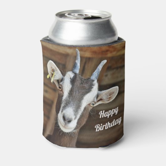 かわいい茶色と白ヤギの写真誕生日 缶クーラー (缶裏面)