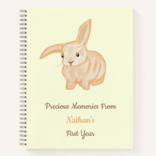 かわいい茶色のウサギ - 黄色の背景に透明。 ノートブック (正面)