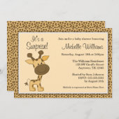 かわいい茶色のキリン　男女兼用ベビーシャワー 招待状 (正面/裏面)