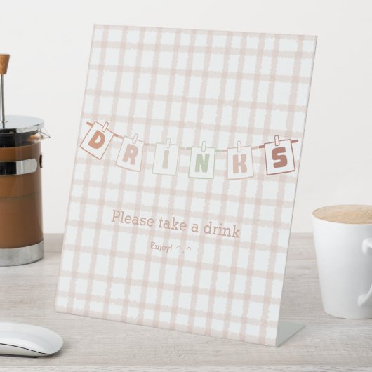 かわいい茶色のギンガムノートぼう色のドリンク 台座サイン (インサイチュ)