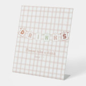 かわいい茶色のギンガムノートぼう色のドリンク 台座サイン (正面)