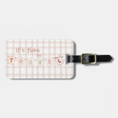 かわいい茶色のギンガムノートを旅行する時間だ ラゲッジタグ (正面横)