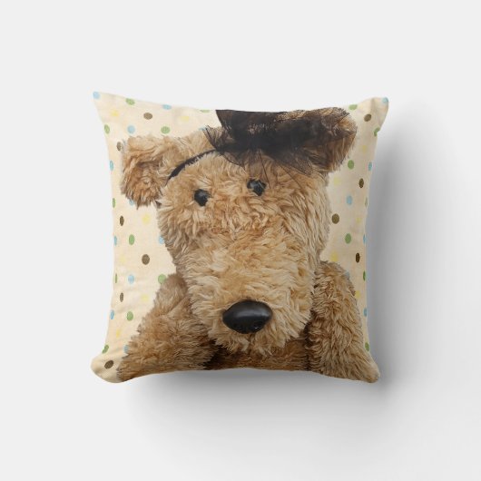 かわいい茶色のクマと水玉模様 クッション (正面)