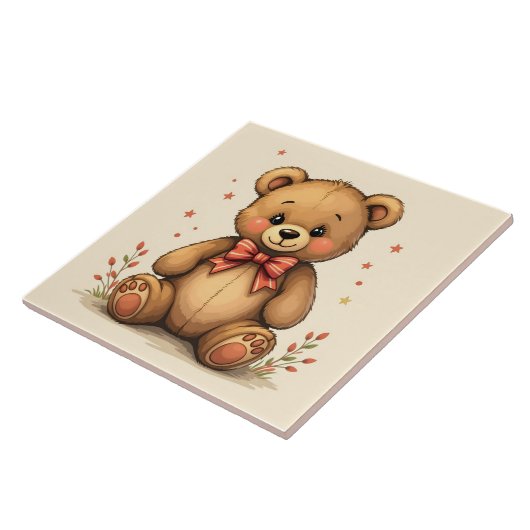 かわいい茶色のクマのぬいぐるみとネクタイ タイル (側面)