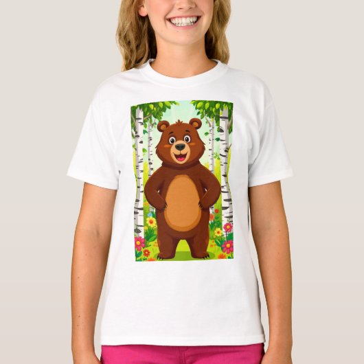 かわいい茶色のクマのキャラクター Tシャツ (正面)