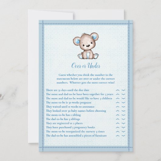 かわいい茶色のクマのゲームカードの上または下 招待状 (正面)