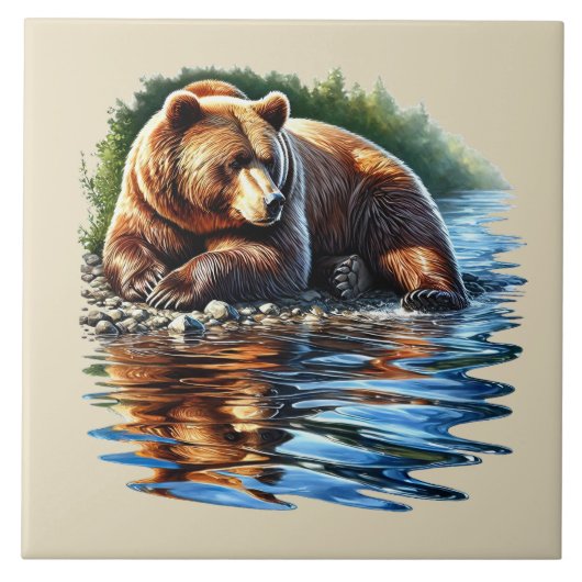 かわいい茶色のクマのログハウス湖畔の家 タイル (正面)