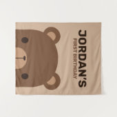 かわいい茶色のクマの誕生日 タペストリー (正面(横))