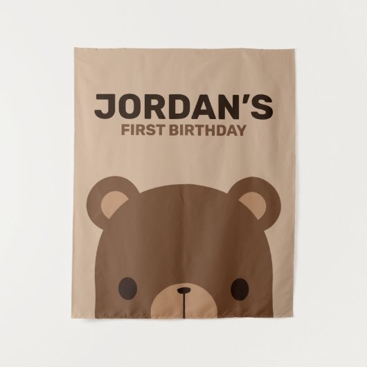 かわいい茶色のクマの誕生日 タペストリー (正面)