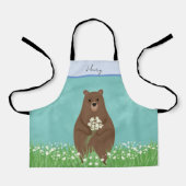 かわいい茶色のクマパーソナライズされたキッズエプロン エプロン (正面)