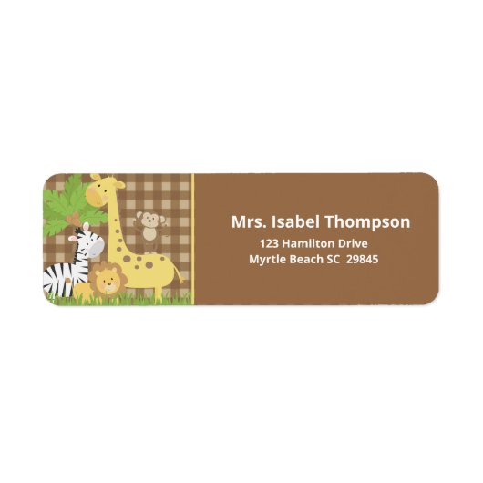 かわいい茶色のジャングル動物 ラベル (正面)