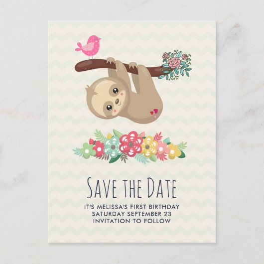 かわいい茶色のスローが逆さまにぶら下がっている Save the Date ポストカード (正面)