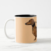 かわいい茶色のダックスフンド犬 ツートーンマグカップ (左)