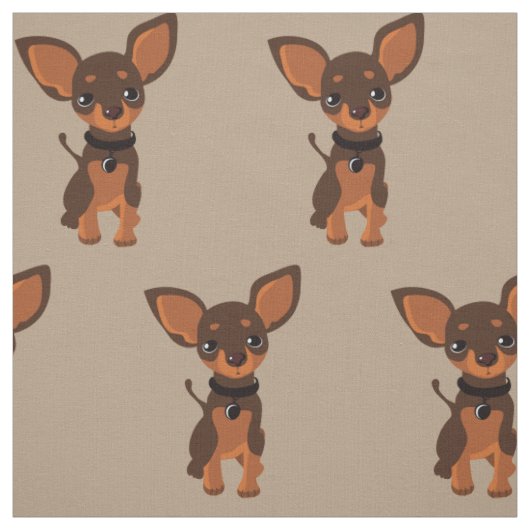 かわいい茶色のチワワワワンピー犬 ファブリック (見本)