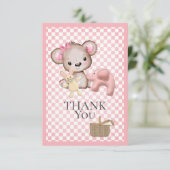 かわいい茶色のテディベアラピクニックベビーシャワーありがとう サンキューカード (スタンド正面)