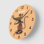 かわいい茶色のネズミの親指で漫画を描く ラウンド壁時計 (傾斜)