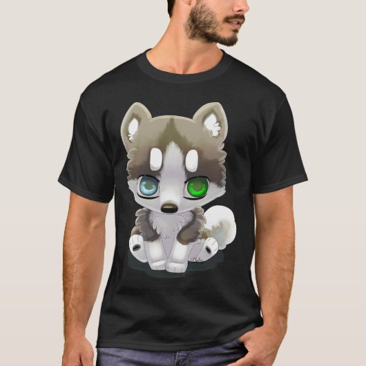 かわいい茶色のハスキー　ヘテロクロミア Tシャツ (正面)