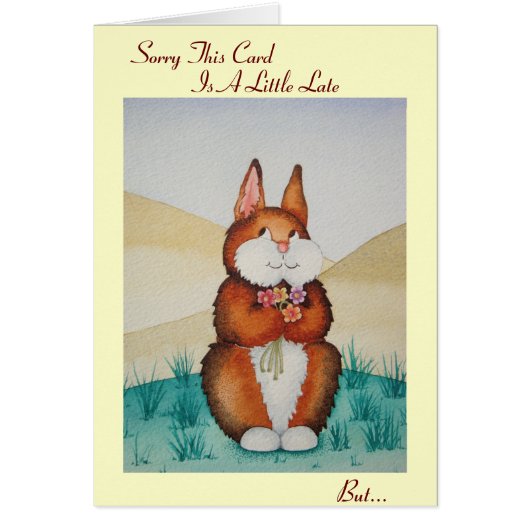 かわいい茶色のバニーと花の誕生日遅れ (正面)