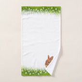 かわいい茶色のバニーと花オンホワイト バスタオルセット (ハンドタオル)