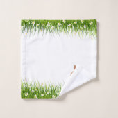 かわいい茶色のバニーと花オンホワイト バスタオルセット (ウォッシュタオル)