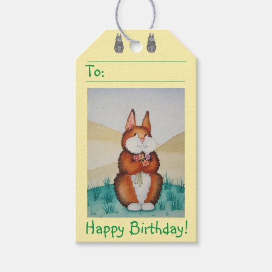 かわいい茶色のバニーの単独の写真 ギフトタグ (正面)