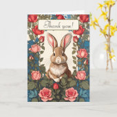かわいい茶色のバニーラビットピンクローズガーデンありがとう カード (黄色い花)