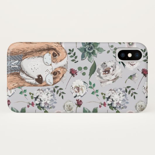 かわいい茶色のヒップスター犬に花とモノグラム Case-Mate iPhoneケース (裏面(横))