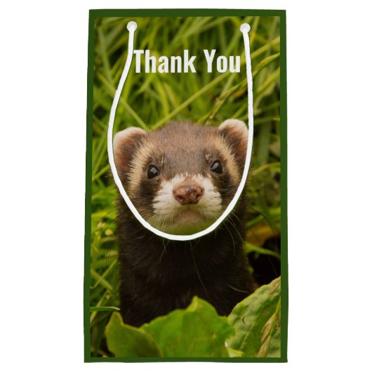 かわいい茶色のフェレットの芝生ありがとう スモールペーパーバッグ (正面)
