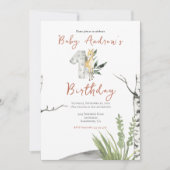 かわいい茶色のベビー鹿の水の色の最初の誕生日 招待状 (正面)