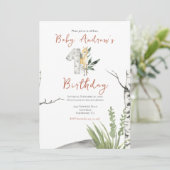 かわいい茶色のベビー鹿の水の色の最初の誕生日 招待状 (スタンド正面)