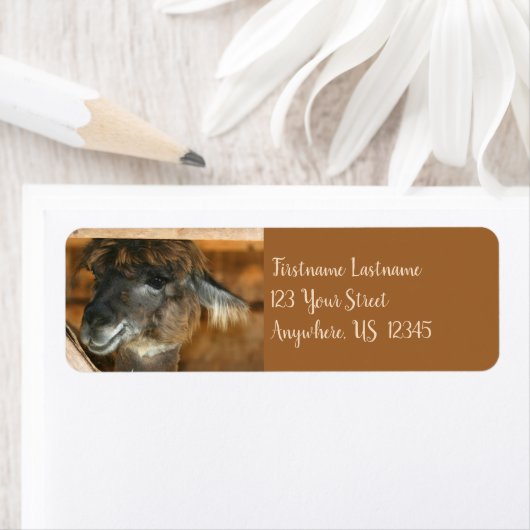かわいい茶色のラマファームアニマルアドレス ラベル (インサイチュ)
