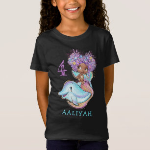かわいい茶色の人魚とイルカ誕生日Tシャツ Tシャツ