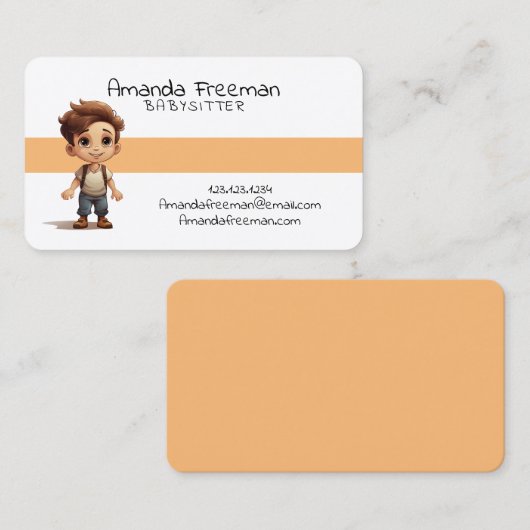 かわいい茶色の子ども達の育児と子守 名刺 (正面/裏面)