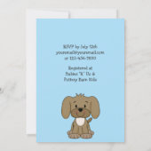 かわいい茶色の子犬の青い男の赤ちゃんシャワー 招待状 (裏面)