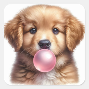 かわいい茶色の子犬吹のバブルガム スクエアシール