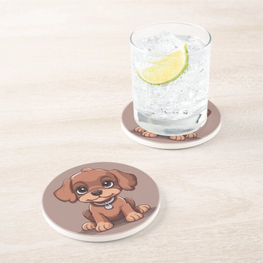 かわいい茶色の子犬 コースター (側面)