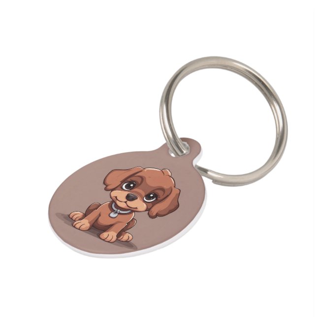 かわいい茶色の子犬 ペット　ネームタグ (側面)