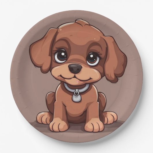 かわいい茶色の子犬 ペーパープレート (正面)