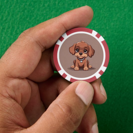 かわいい茶色の子犬 ポーカーチップ (手)