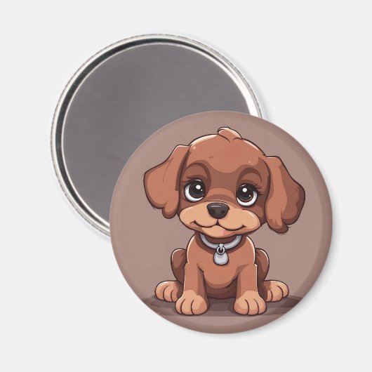 かわいい茶色の子犬 マグネット (正面/裏面)