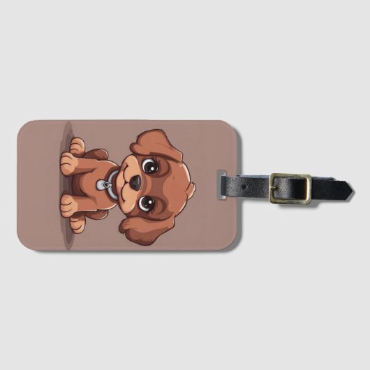 かわいい茶色の子犬 ラゲッジタグ (正面横)
