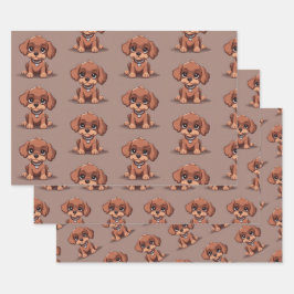 かわいい茶色の子犬 ラッピングペーパーシート