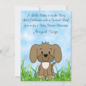 かわいい茶色の子犬n花ベビーシャワー招待状 招待状 (正面)
