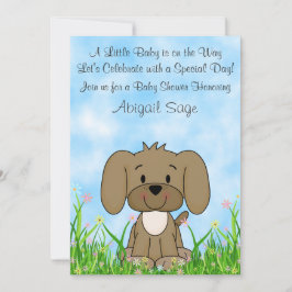 かわいい茶色の子犬n花ベビーシャワー招待状 招待状