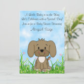 かわいい茶色の子犬n花ベビーシャワー招待状 招待状 (スタンド正面)