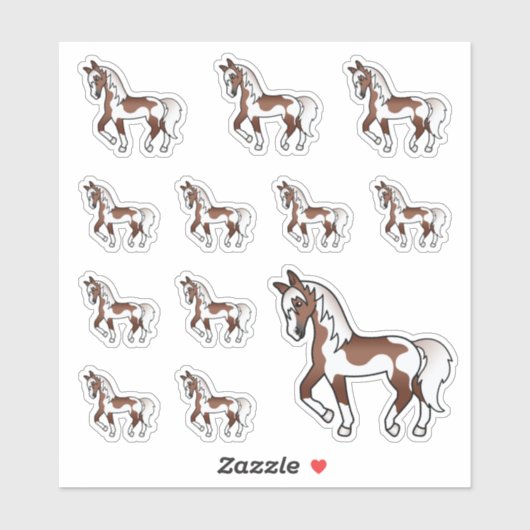 かわいい茶色の斑点のキャラクター馬 シール (シート)